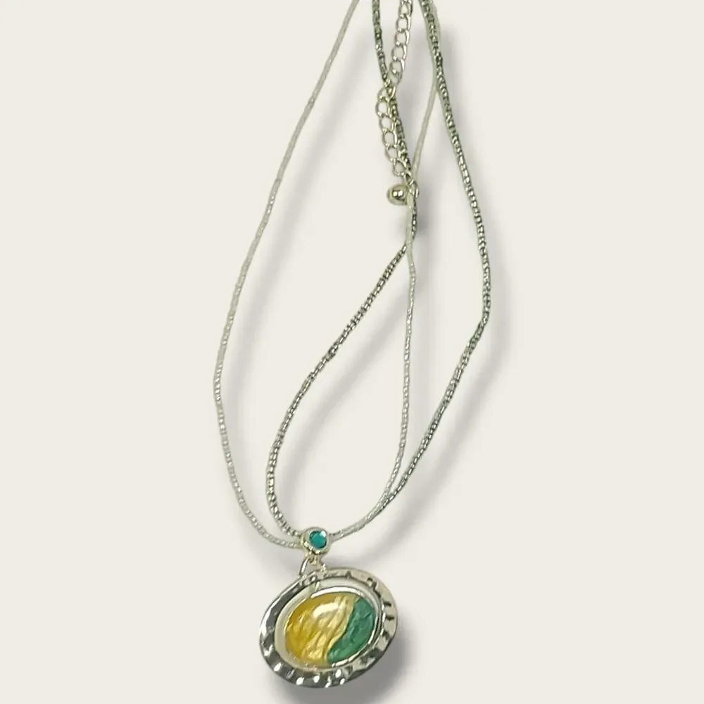 Vintage Orbit Changeable Spinner‎ Pendant Hammered Silver Tone Beaded Necklace